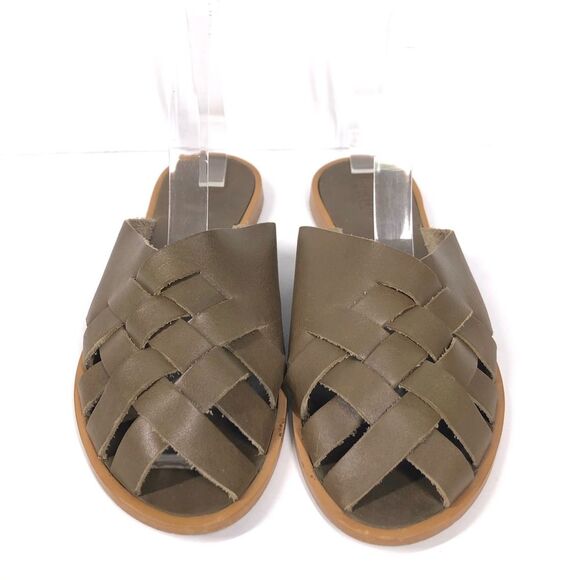 Garnet Hill Luis Basket Weave Leather Sandals Sip On Olive Green Size 36 / 6 - Picture 2 of 9